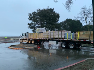 Truck delivers construction materials