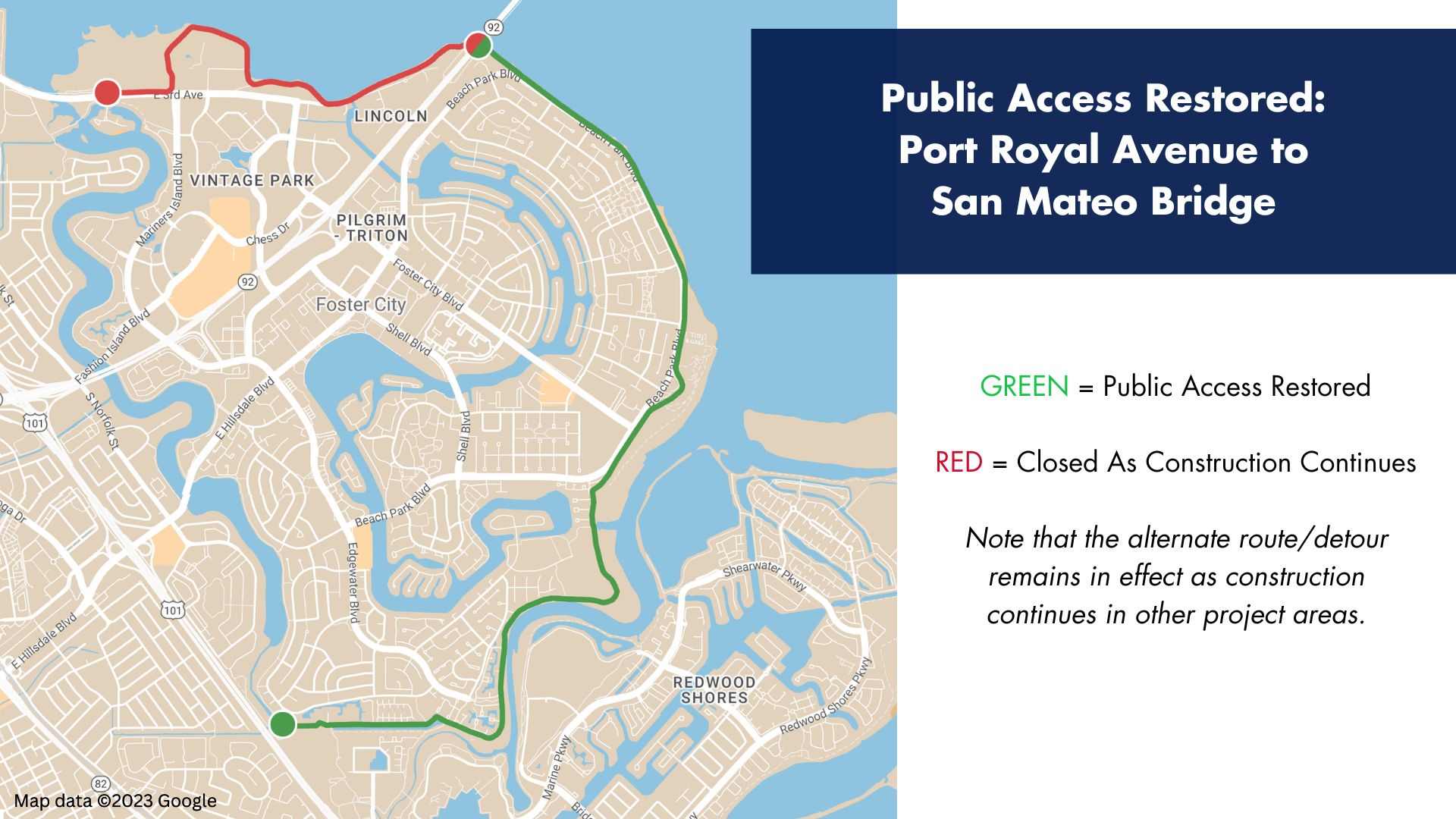Public Access Map - Restored Access to Phase 2 from Port Royal Avenue to San Mateo Bridge